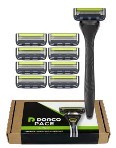 dorco pace 5 pro razors- shaving system for men with trimmer - 1 handle + 9 cartridge set