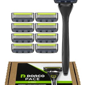 Dorco Pace 5 Pro Razors- Shaving System For Men with Trimmer - 1 Handle + 9 Cartridge Set
