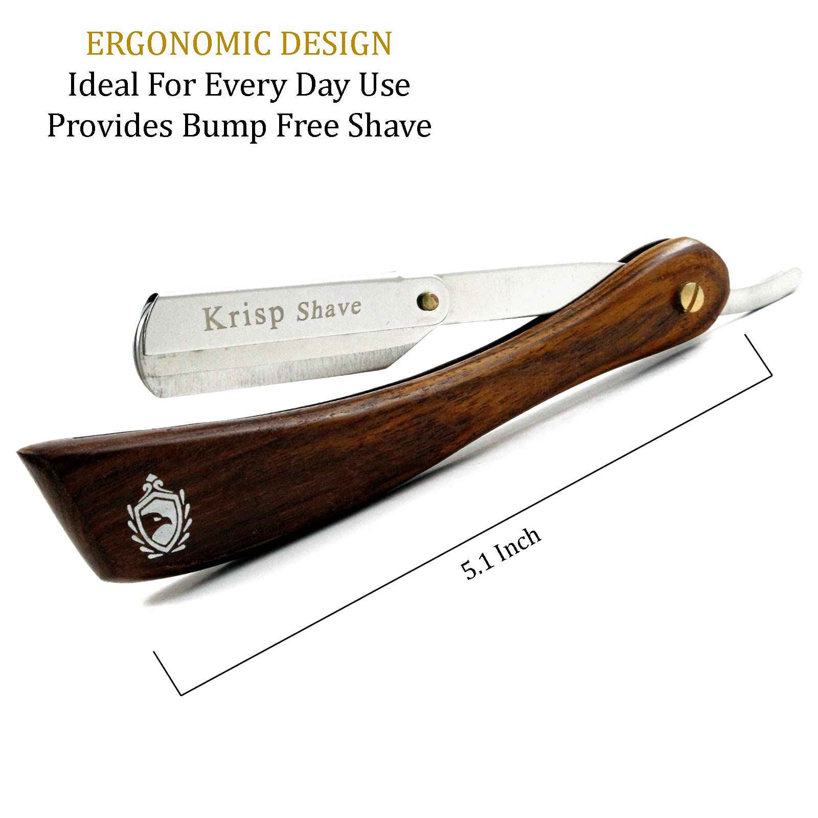 Professional Straight Edge Shaving Razor Safety - Krisp Beauty Natural Wood Handle Wet Shave Manual Shavette Razor For Men Barber Salon Quality Stainless Steel with 5 Double Edge Shaving Blades