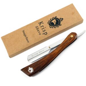 Professional Straight Edge Shaving Razor Safety - Krisp Beauty Natural Wood Handle Wet Shave Manual Shavette Razor For Men Barber Salon Quality Stainless Steel with 5 Double Edge Shaving Blades