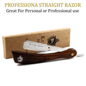 Professional Straight Edge Shaving Razor Safety - Krisp Beauty Natural Wood Handle Wet Shave Manual Shavette Razor For Men Barber Salon Quality Stainless Steel with 5 Double Edge Shaving Blades