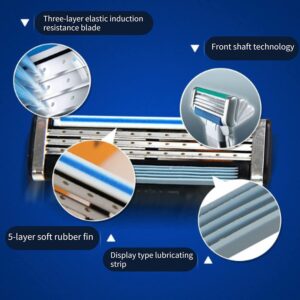 Razor Blades Refills, Mens Razor Blades, Turbo Razor Blades Refills, with Precision Cut Stainless Steel Blades, for Longer Hair Hard to Shave Spots (8Pcs)