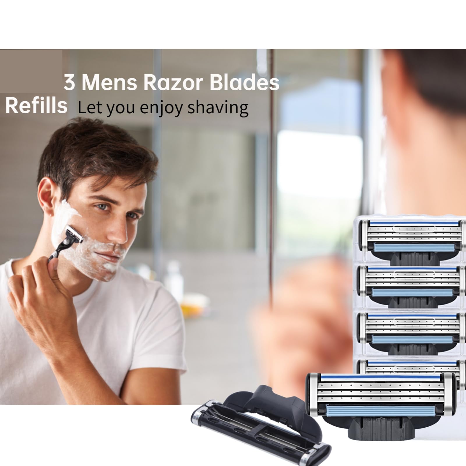 Razor Blades Refills, Mens Razor Blades, Turbo Razor Blades Refills, with Precision Cut Stainless Steel Blades, for Longer Hair Hard to Shave Spots (8Pcs)