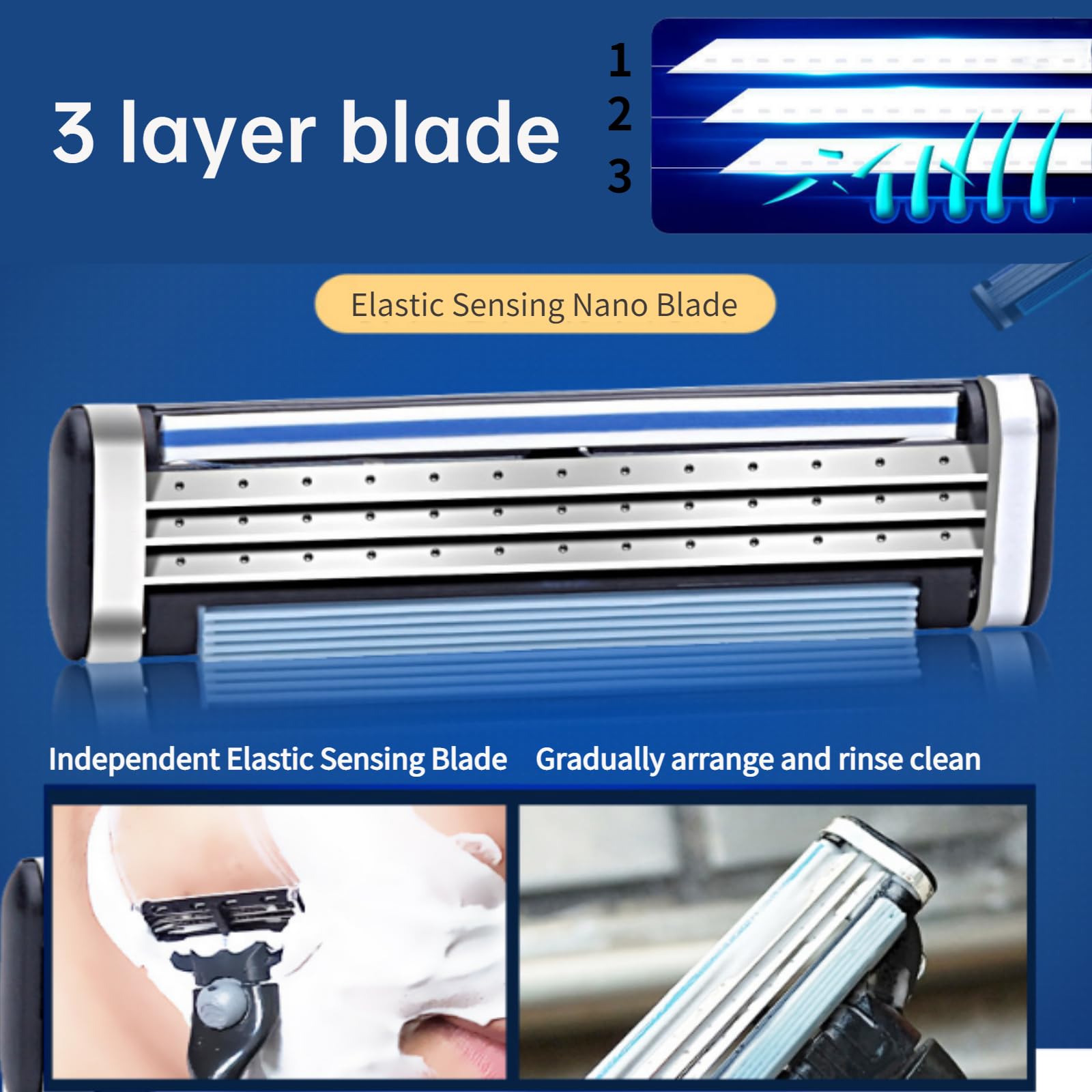 Razor Blades Refills, Razor Blades, Manual Blades Refills, Mens Razor Blade Refills with Dual Lubrication, Stainless Steel Blades for Sensitive Skin