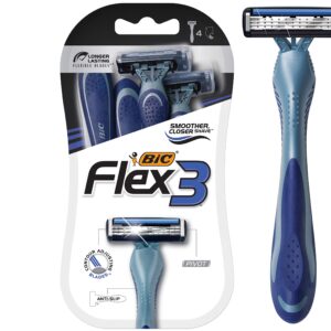 BIC Flex 3 Men’s Disposable Razors With 3 Blades, For a Smooth and Comfortable Shave, 4 Piece Razor Kit for Men