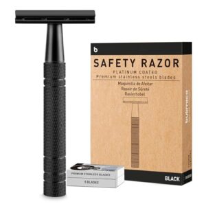 Matte Black Double Edge Safety Razor for Men, with 10 Platinum Coated Double Edge Safety Razor Blades, Single Blade Razor for Men Shaving, Reusable Travel Essentials Women Razor