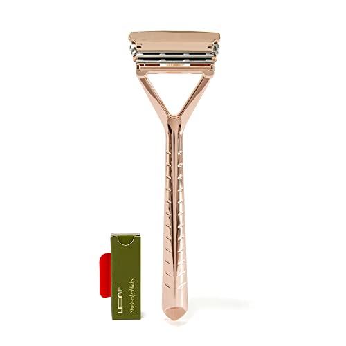 Leaf Shave | Leaf Razor, Rose Gold - All-Metal, Eco-Friendly Razor for Women & Men; Includes 10 Stainless Steel Single-Edge Razor Blades; Recommended for Head Shaving and Leg Shaving