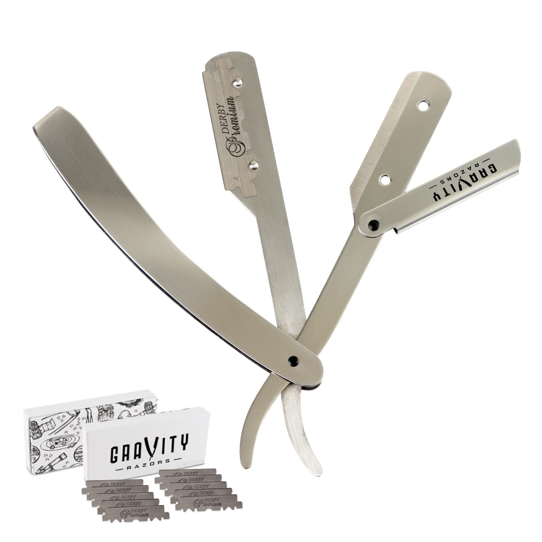 Professional Straight Razor - Minimal Exposure Straight Razor Kit with 10 Gravity Premium Blades, 5mm Exposed (Chicago)