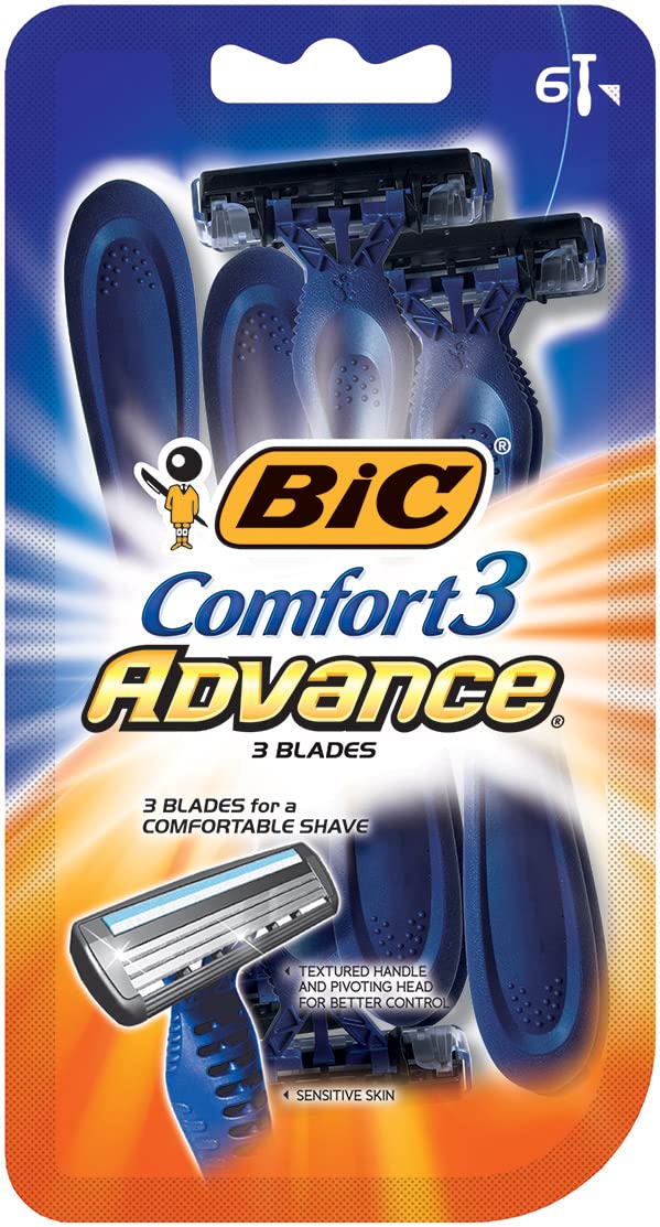 BIC Comfort 3 Advanced Men's Disposable Razor, Triple Blade, Pack of 6 Razors, For a Simply Smoother Shave