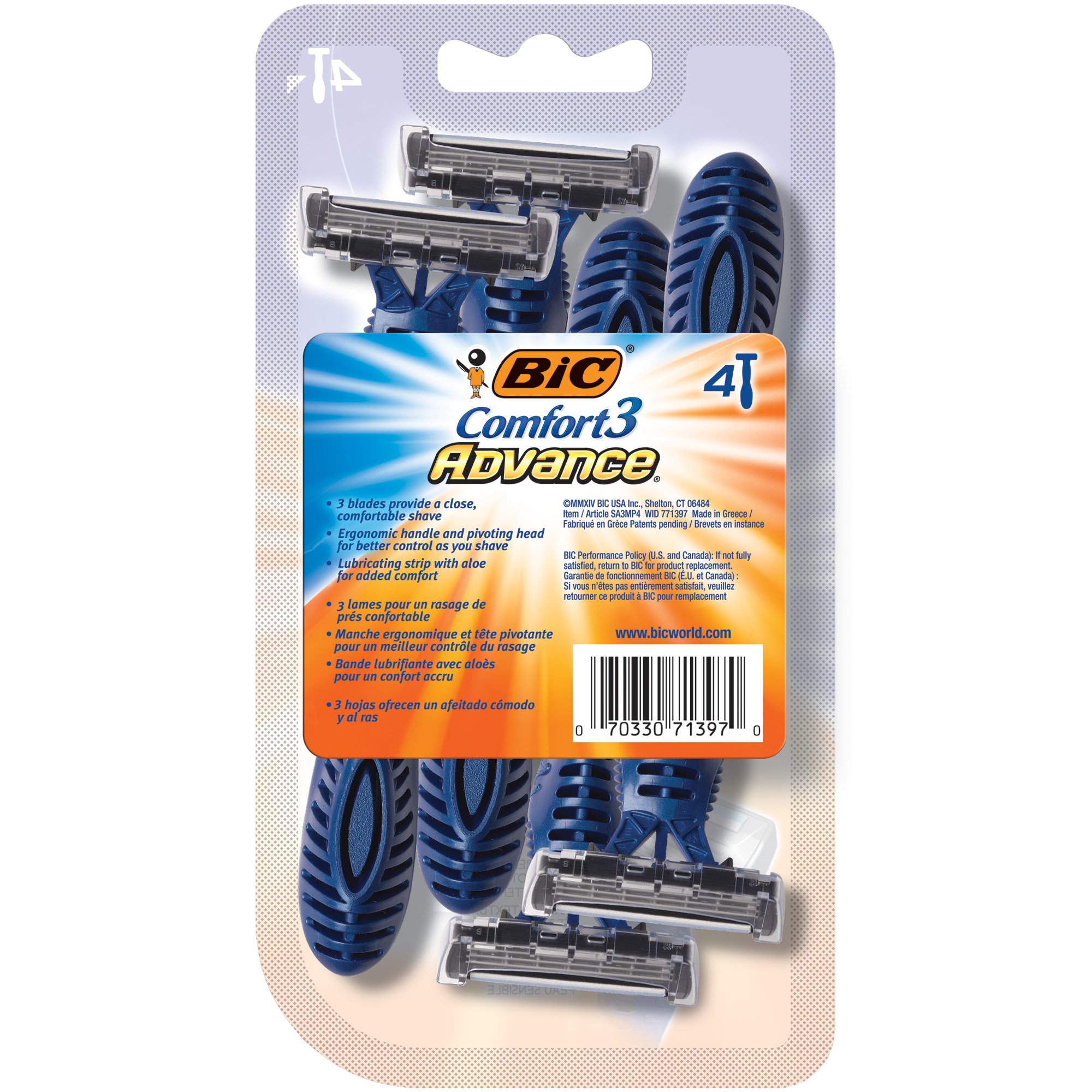 BIC Comfort 3 Advance Disposable Razors for Men for an Ultra-Soothing, Comfortable Shave, 4-count Packs of Disposable Razors With 3 Blades