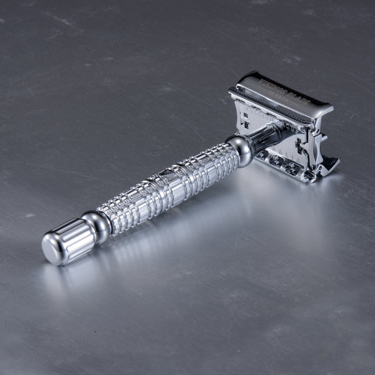 VIKINGS BLADE Double Edge Safety Razor for Men + 5 Swedish Steel Blades + Luxury Case. Long Handle. Smooth, Reusable, Eco-Friendly (The Vulcan)