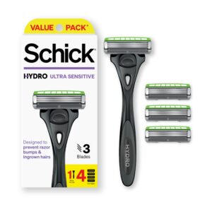 schick hydro ultra sensitive razor refills, 5ct | razor blades refills, razor blades for men, shaving blades for men, hydro razor blades refill, 3 blade razor heads, 5 refills