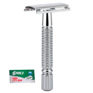 BAILI Classic Metal 3-Piece Double Edge Safety Razor Wet Shaving for Men Women with Platinum Blade BT131