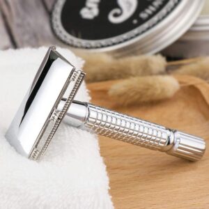 BAILI Classic Metal 3-Piece Double Edge Safety Razor Wet Shaving for Men Women with Platinum Blade BT131