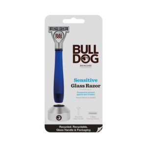 bulldog mens skincare and grooming sensitive recycled glass handle razor with razor stand