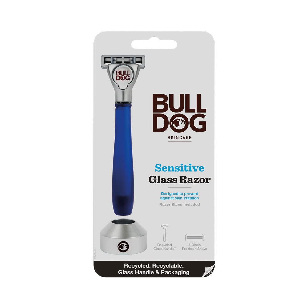 Bulldog Mens Skincare and Grooming Sensitive Recycled Glass Handle Razor with Razor Stand