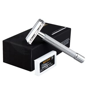 WEISHI Butterfly Open Double Edge Safety Razor Chrome Long Handle Reusable Razor