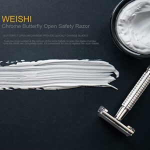 WEISHI Butterfly Open Double Edge Safety Razor Chrome Long Handle Reusable Razor