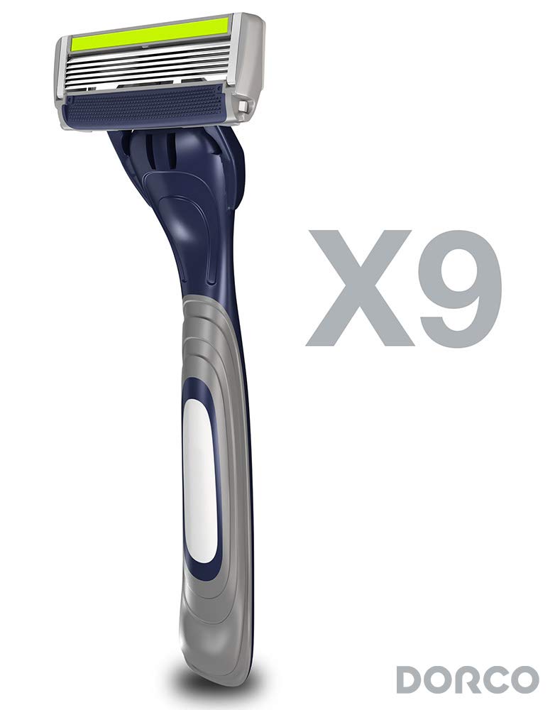 Dorco Pace 6 Plus - Six Blade Disposable Razors with Trimmer - Value Pack (9 Disposable Razors)