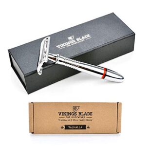 VIKINGS BLADE Double Edge Safety Razor for Men + 5 Swedish Steel Blades + Luxury Case. Classic 3-Piece. Reusable, Eco-Friendly (The Godfather)