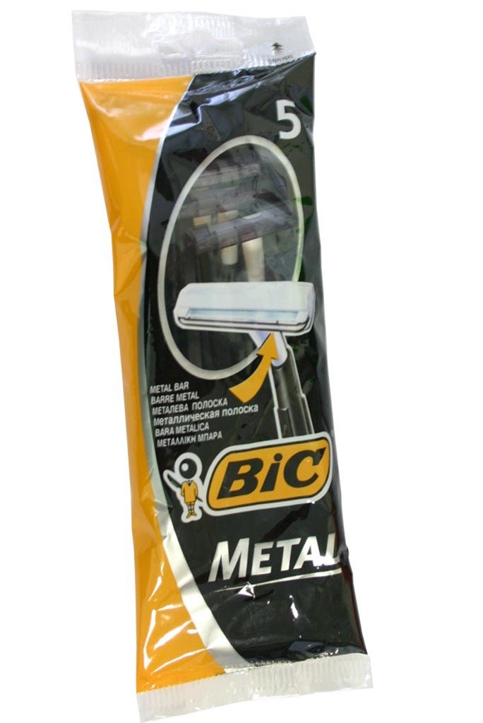 Bic Metal Quality Disposable Men's Shaving Razors, Best Single Blade, 5x5-count