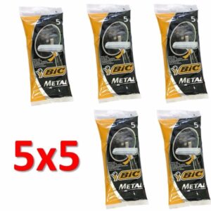 Bic Metal Quality Disposable Men's Shaving Razors, Best Single Blade, 5x5-count