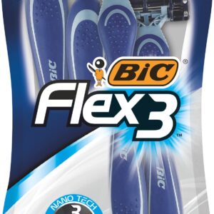 BIC Flex 3, Triple Blade Razor Blades for Men, with Moving Blade Heads for a Close and Soft Shave, Pack of 4