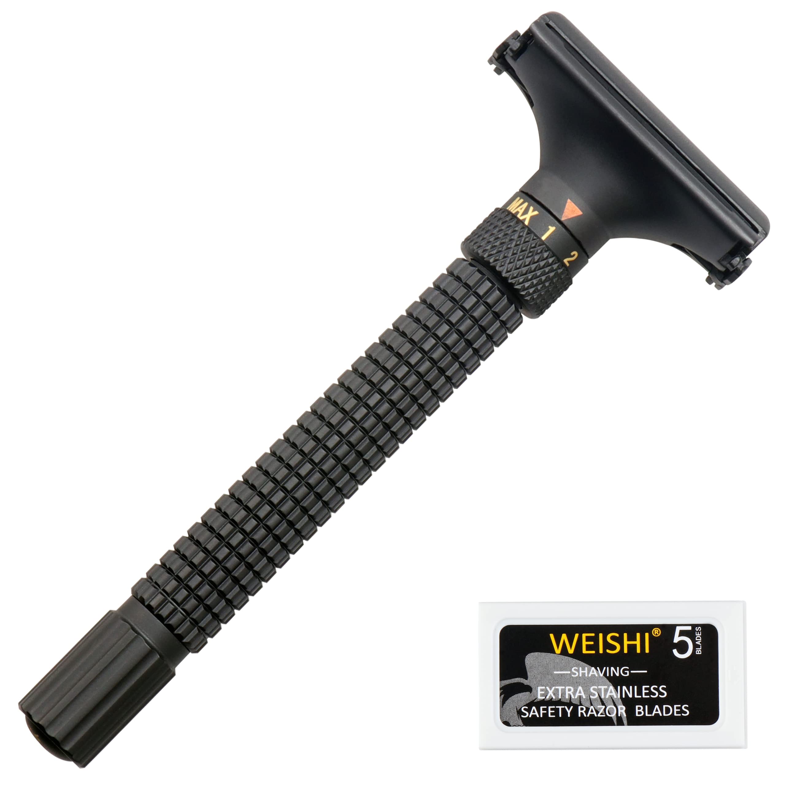 WEISHI Butterfly Open Double Edge Safety Razor Nostalgic Adjustable Matte Black