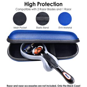 Enerfort Hard EVA Razor Travel Case Compatible with Gillette Men's Razor - Mesh Pocket for 2 Razor Blades + Lightweight Carrying Handle + Durable Zipper (Only Case) (Blue)