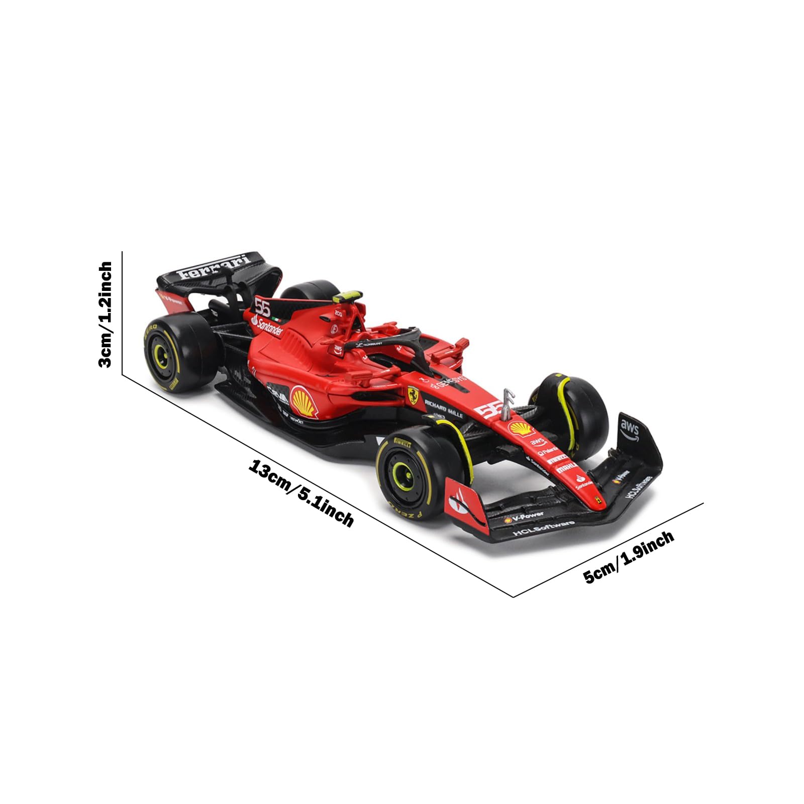 HTLNUZD Bburago 2023 1/43 SF23#55 Racing Model Car for F1 Scuderia Ferrari 1:43 SF23#55 Sainz Alloy Car Die Cast Car Model Adult Collection Gift (SF23#55 Color Box Version)