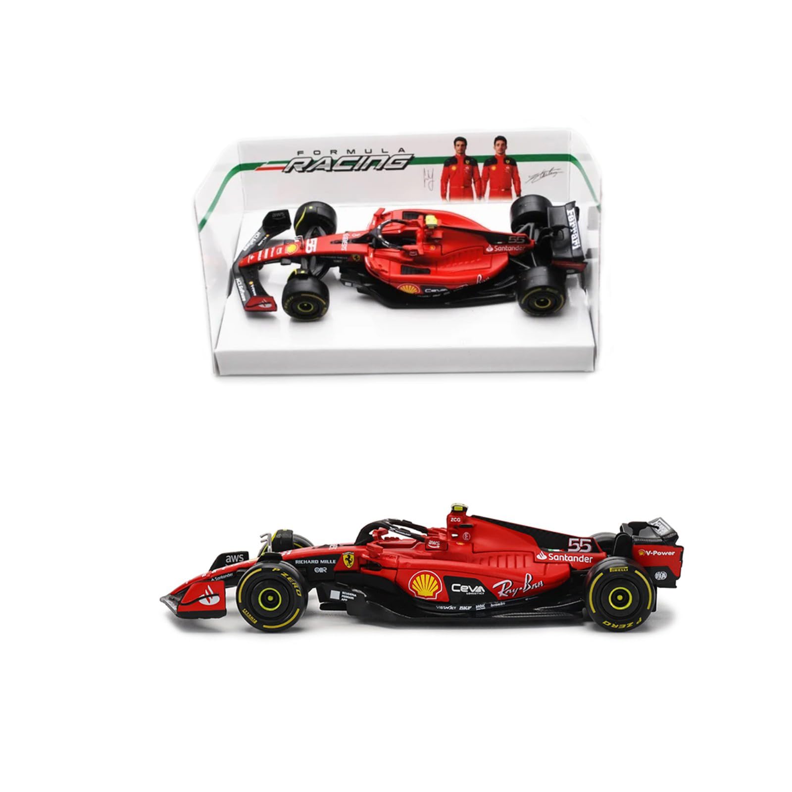 HTLNUZD Bburago 2023 1/43 SF23#55 Racing Model Car for F1 Scuderia Ferrari 1:43 SF23#55 Sainz Alloy Car Die Cast Car Model Adult Collection Gift (SF23#55 Color Box Version)