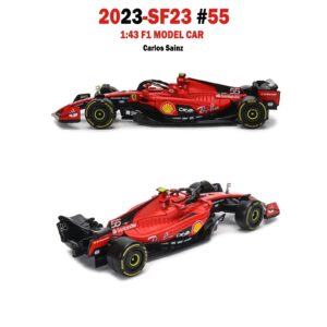 HTLNUZD Bburago 2023 1/43 SF23#55 Racing Model Car for F1 Scuderia Ferrari 1:43 SF23#55 Sainz Alloy Car Die Cast Car Model Adult Collection Gift (SF23#55 Color Box Version)