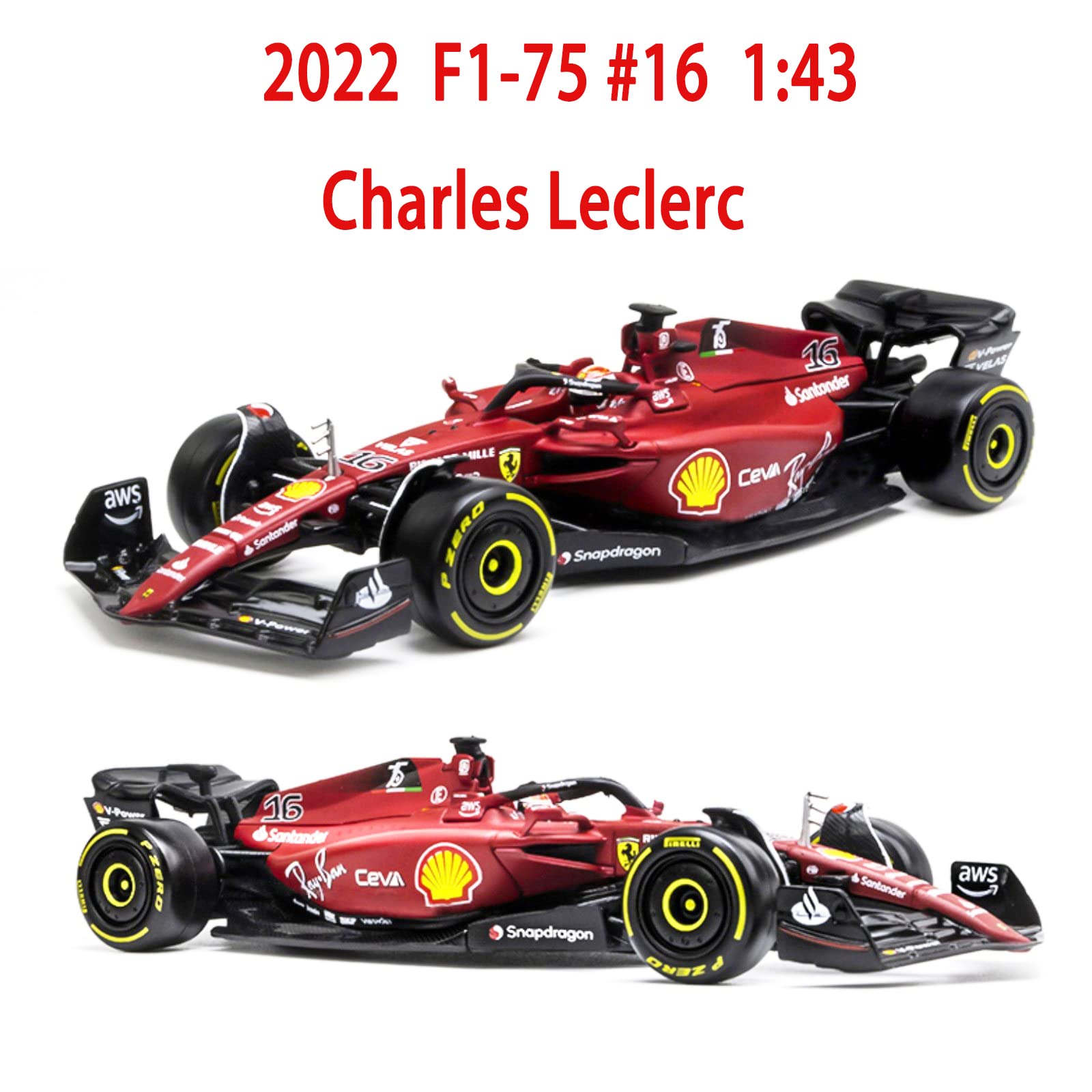 HTLNUZD Bburago 1:43 2022 Latest F1-75 Racing #16 Charles Leclerc 1/43 F1-75#16 Formula One Alloy Super Static Die Cast Vehicles Collectible Car Model Collection Toys Gifts