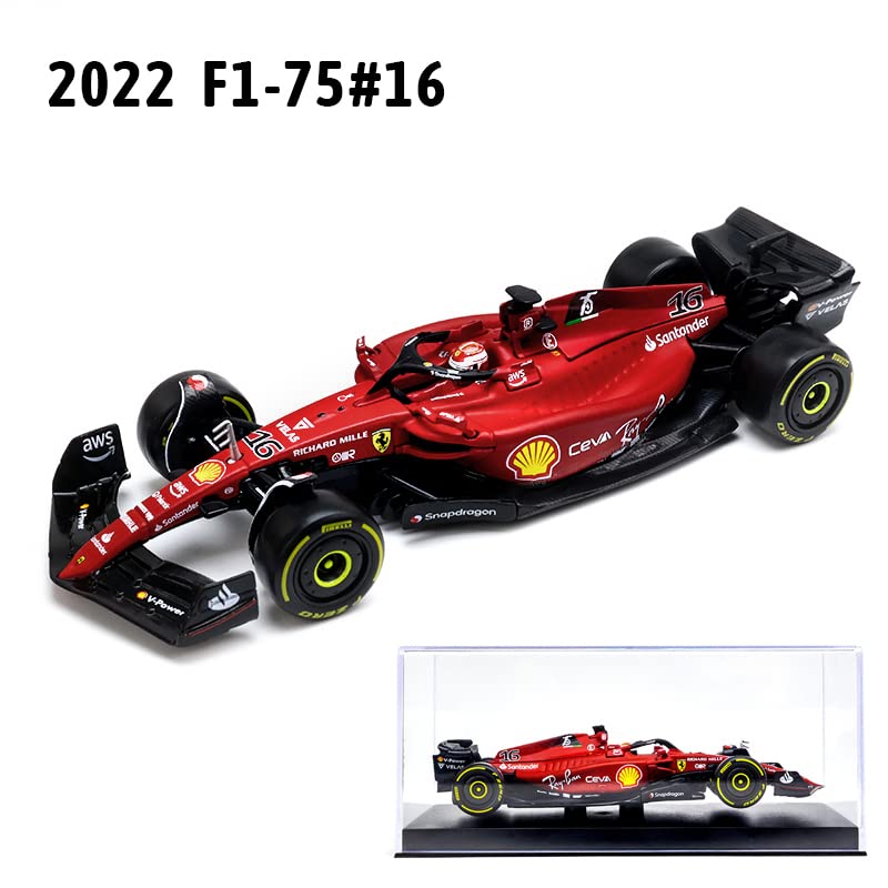 XTD Bburago 1:43 Ferrari #16 Leclerc 2022 F1 Scuderia Ferrari F1-75 #55 Sainz Alloy Luxury Vehicle Diecast Cars Model Toy Collection Gift (2022 F1-75 #16 Acrylic Box)Red