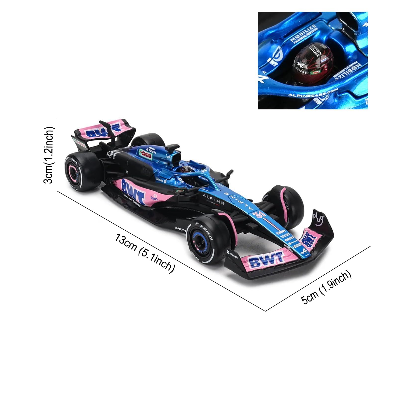 HTLNUZD Bburago 2023 1/43 F1 Team A523#31 E.Ocon Alloy Racing Car Model for BWT-Alpine Die Cast Adult Collection Cars Gift (A523#31 Hardbound version)