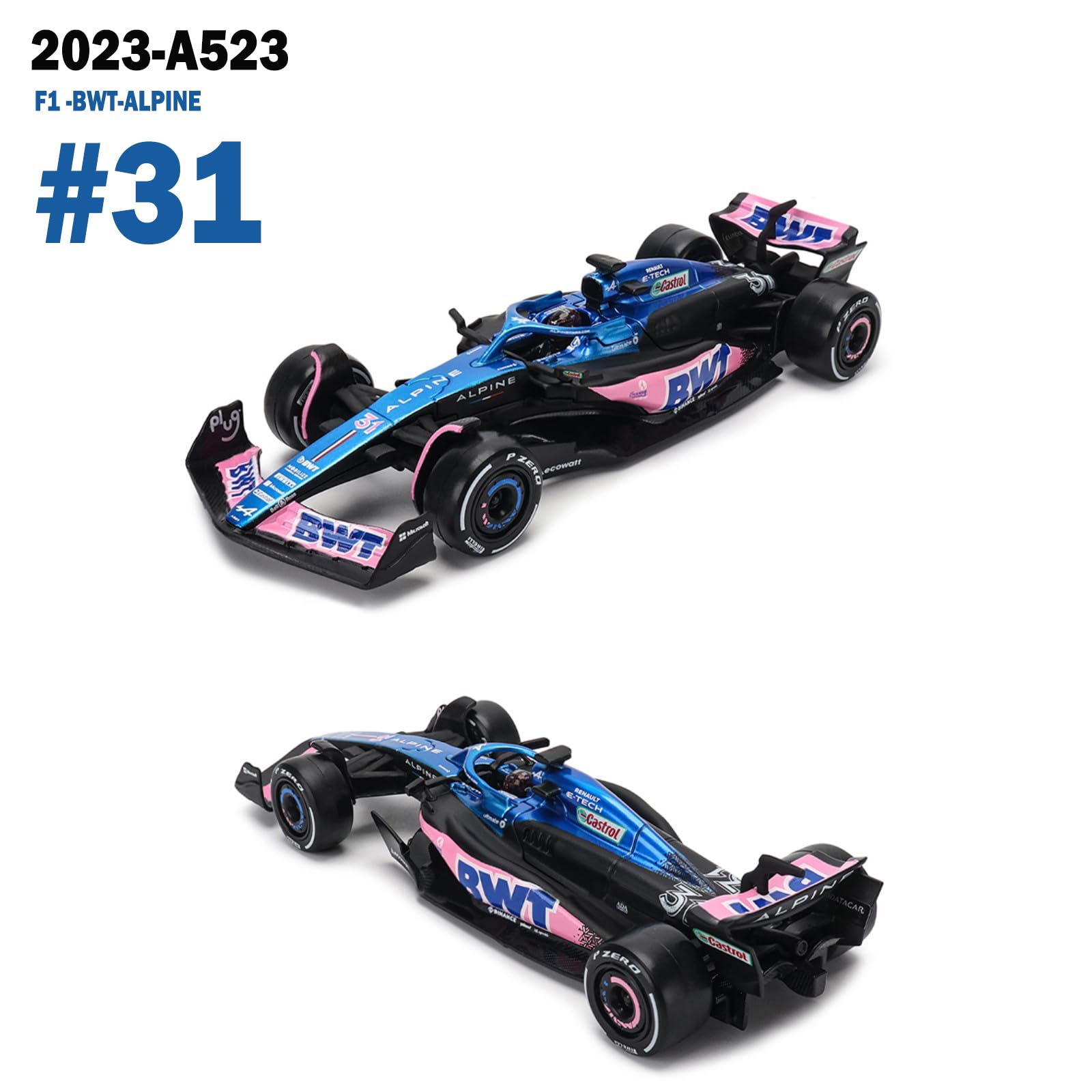 HTLNUZD Bburago 2023 1/43 F1 Team A523#31 E.Ocon Alloy Racing Car Model for BWT-Alpine Die Cast Adult Collection Cars Gift (A523#31 Hardbound version)