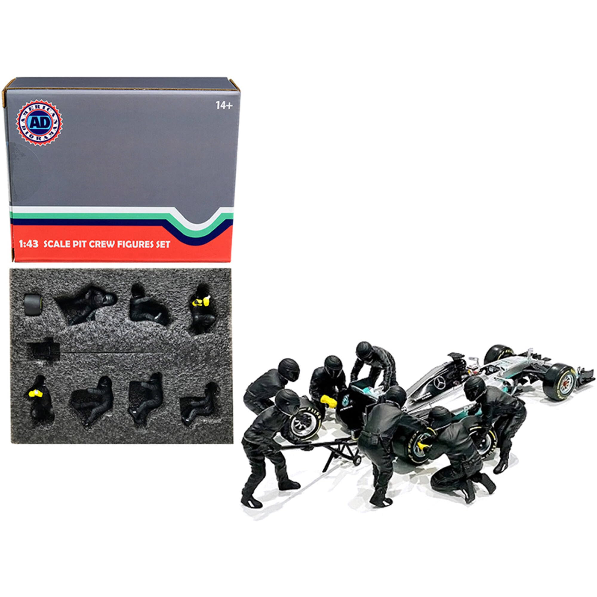 American Diorama Formula One F1 Pit Crew 7 Figurine Set Team Black Release II for 1/43 Scale Models