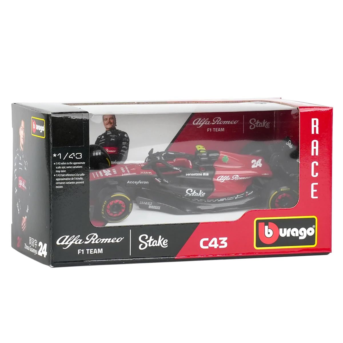 JODIYAAH 1/43 Bburago Alfa Romeo F1 Team Stake 2023 C43 24# Zhou Guanyu F1 C43 77# Alloy Car Die Cast Model Collection Gift (C43 77#)