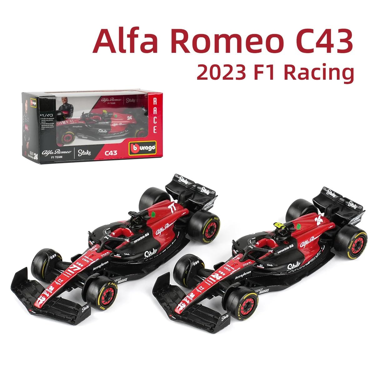 JODIYAAH 1/43 Bburago Alfa Romeo F1 Team Stake 2023 C43 24# Zhou Guanyu F1 C43 77# Alloy Car Die Cast Model Collection Gift (C43 77#)