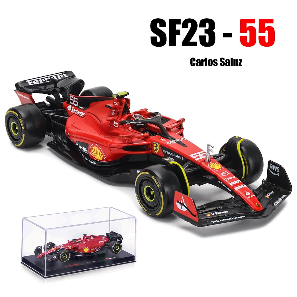 Xiangtat 1/43 Bburago 1:43 F1 2023 Ferrari SF23 55# Carlos Sainz Alloy Car Die Cast Car Model Collection Gift (SF23 55# W/Helmet)