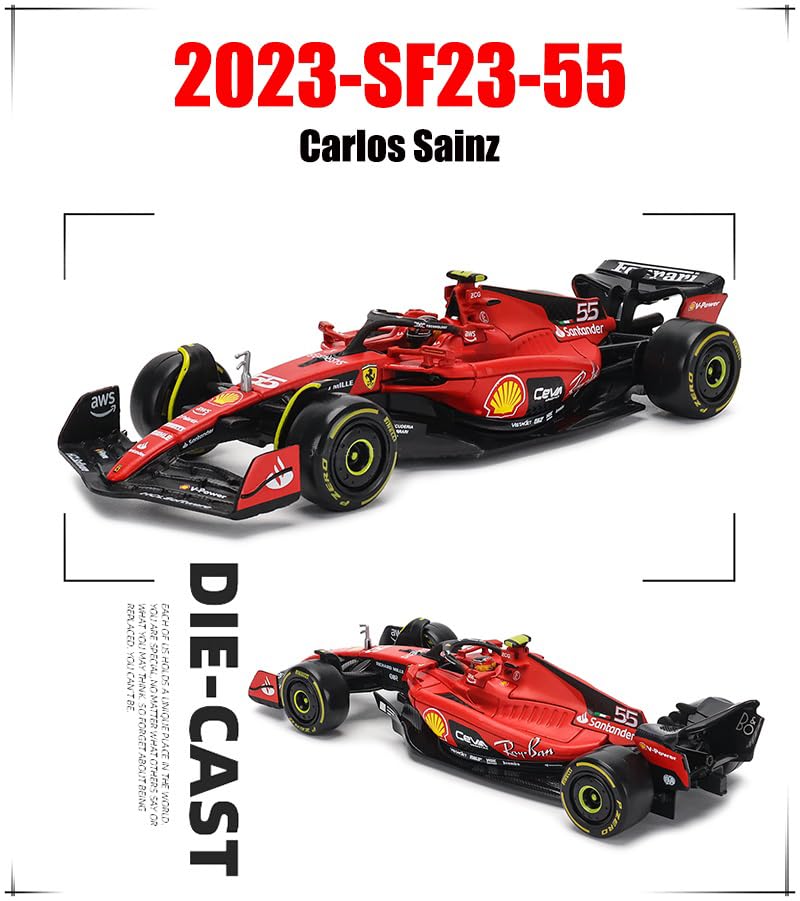 Xiangtat 1/43 Bburago 1:43 F1 2023 Ferrari SF23 55# Carlos Sainz Alloy Car Die Cast Car Model Collection Gift (SF23 55# W/Helmet)