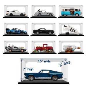 Gemutlich Acrylic Display Case 3mm Thickness Inner 15 x 8 x 7 Inches, Solid Wooden Base Dustproof Clear Display Box Showcase for Lego Cars Diecast Model Cars 10295 10300 42123 21317 10290 21328 10282