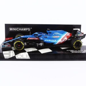 Minichamps 417210114 1:43 Alpine F1 Team A521-Fernando Alonso-Bahrain GP 2021 Collectible Miniature Car, Multicoloured, Blue/Red/Black