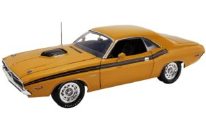 1971 challenger r/t hemi butterscotch orange with black stripes limited edition to 462 pieces worldwide 1/18 diecast model car by acme a1806023