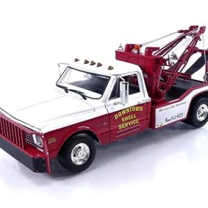 Greenlight 1972 Chevrolet C-30 Dually Wrecker Tow Truck Downtown Shell Service - Service is Our Business White and Red 1/18 Diecast Model Car