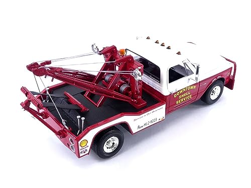 Greenlight 1972 Chevrolet C-30 Dually Wrecker Tow Truck Downtown Shell Service - Service is Our Business White and Red 1/18 Diecast Model Car