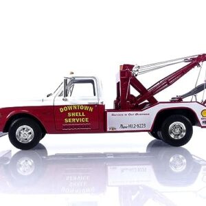 Greenlight 1972 Chevrolet C-30 Dually Wrecker Tow Truck Downtown Shell Service - Service is Our Business White and Red 1/18 Diecast Model Car