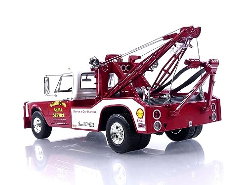 Greenlight 1972 Chevrolet C-30 Dually Wrecker Tow Truck Downtown Shell Service - Service is Our Business White and Red 1/18 Diecast Model Car