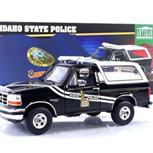 Greenlight 1996 Ford Bronco Black and White Idaho State Police Artisan Collection 1/18 Diecast Model Car