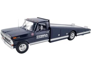 1970 ford f-350 ramp truck dark blue with white stripes cobra powered by ford 1/18 diecast model car by acme a1801405